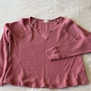 Anthropologie T.La Dusty Rose Long Sleeve Waffle T-shirt size Medium GUC
